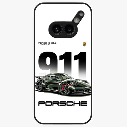 911 Turbo Dominance Glass Case showing clean flat back view with bold 911 sports car artwork and glossy glass finish.