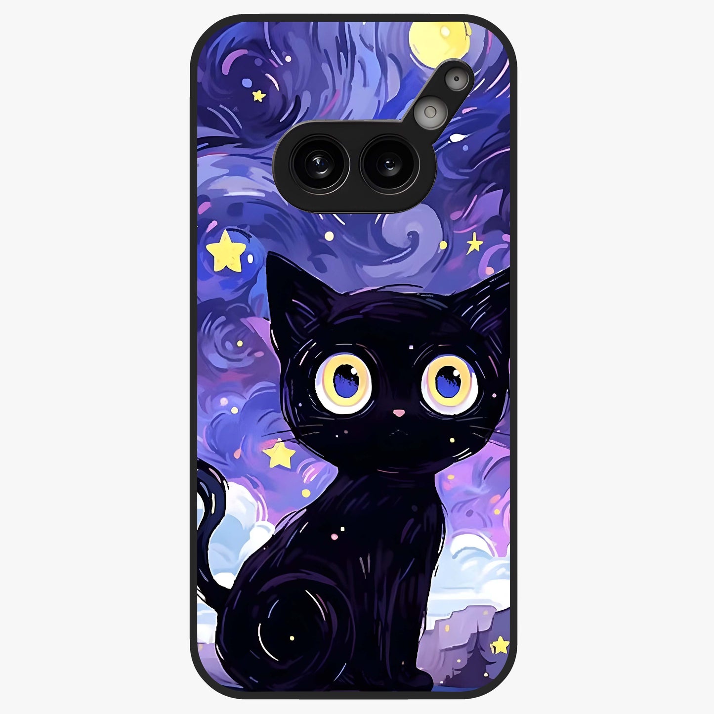 Abstract Cat Art Glass Case showing flat back view with artistic cat illustration and glossy glass finish.