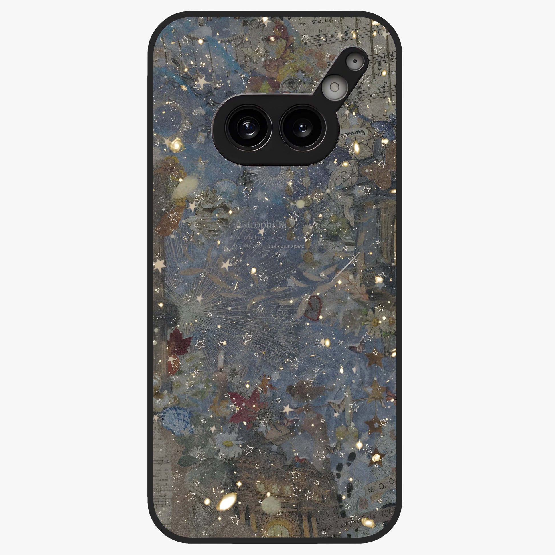 Aesthetic Astrolophia Glass Case showing flat back view with dreamy aesthetic design and glossy glass finish.