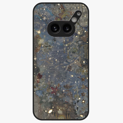 Aesthetic Astrolophia Glass Case showing flat back view with dreamy aesthetic design and glossy glass finish.