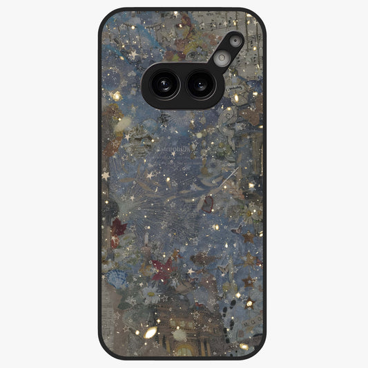 Aesthetic Astrolophia Glass Case showing flat back view with dreamy aesthetic design and glossy glass finish.
