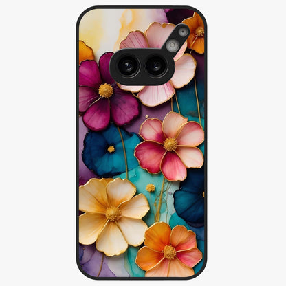 Artlyn Grace Flower Pattern Glass Case showing flat back view with elegant floral pattern artwork and glossy glass finish.