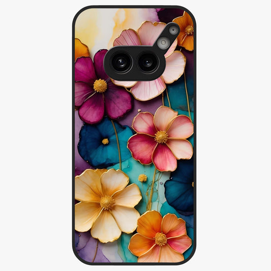 Artlyn Grace Flower Pattern Glass Case showing flat back view with elegant floral pattern artwork and glossy glass finish.