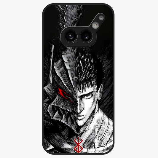 Berserker Blood Oath Glass Case showing flat back view with fierce warrior inspired artwork and glossy glass finish.