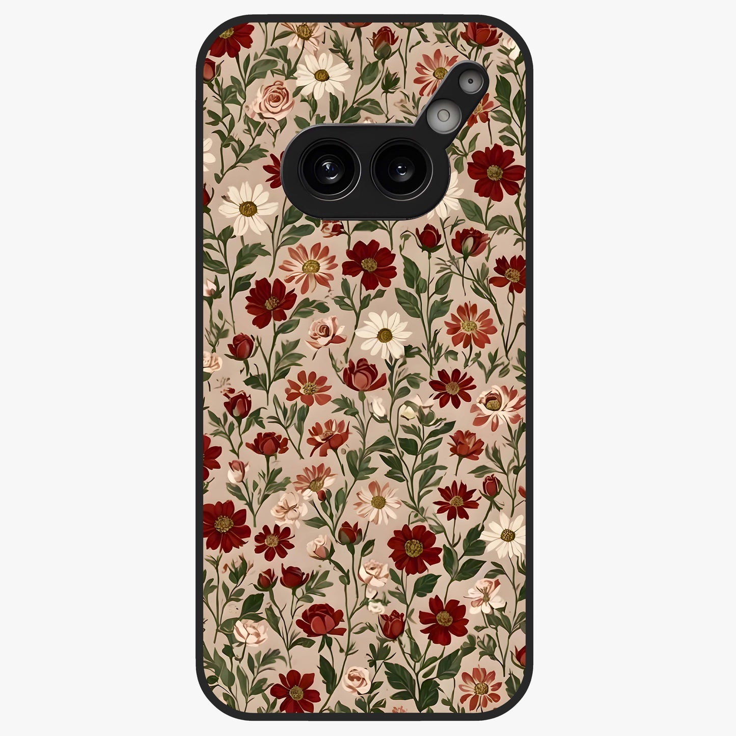 Biege Flower With Leaf Glass Case showing flat back view with soft beige floral artwork and glossy glass finish.
