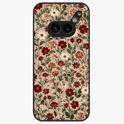 Biege Flower With Leaf Glass Case showing flat back view with soft beige floral artwork and glossy glass finish.