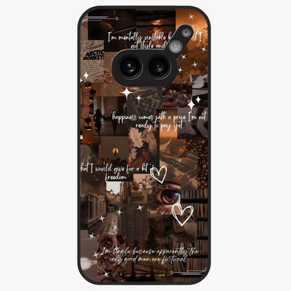 Bittersweet Aesthetic Chaos Glass Case showing flat back view with artistic chaotic aesthetic design and glossy glass finish.