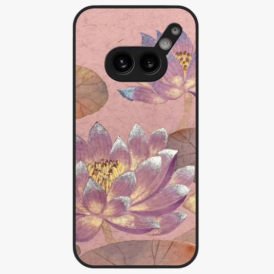 Blossom Mist Lotus Glass Case showing flat back view with serene lotus blossom artwork and glossy glass finish.