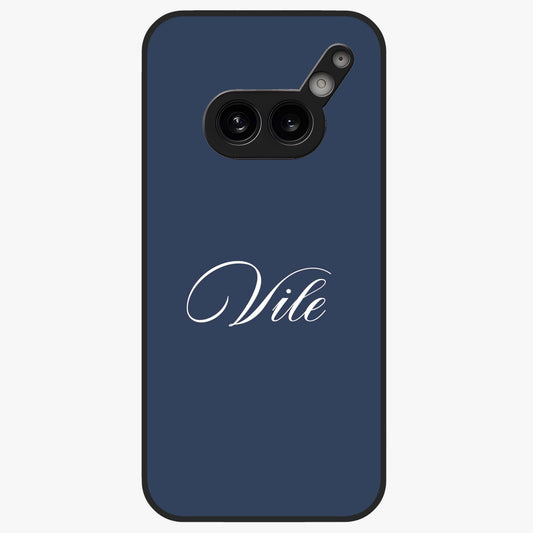 Blue Background Personalized Custom Name Glass Case showing flat back view with minimal blue background and custom name design.
