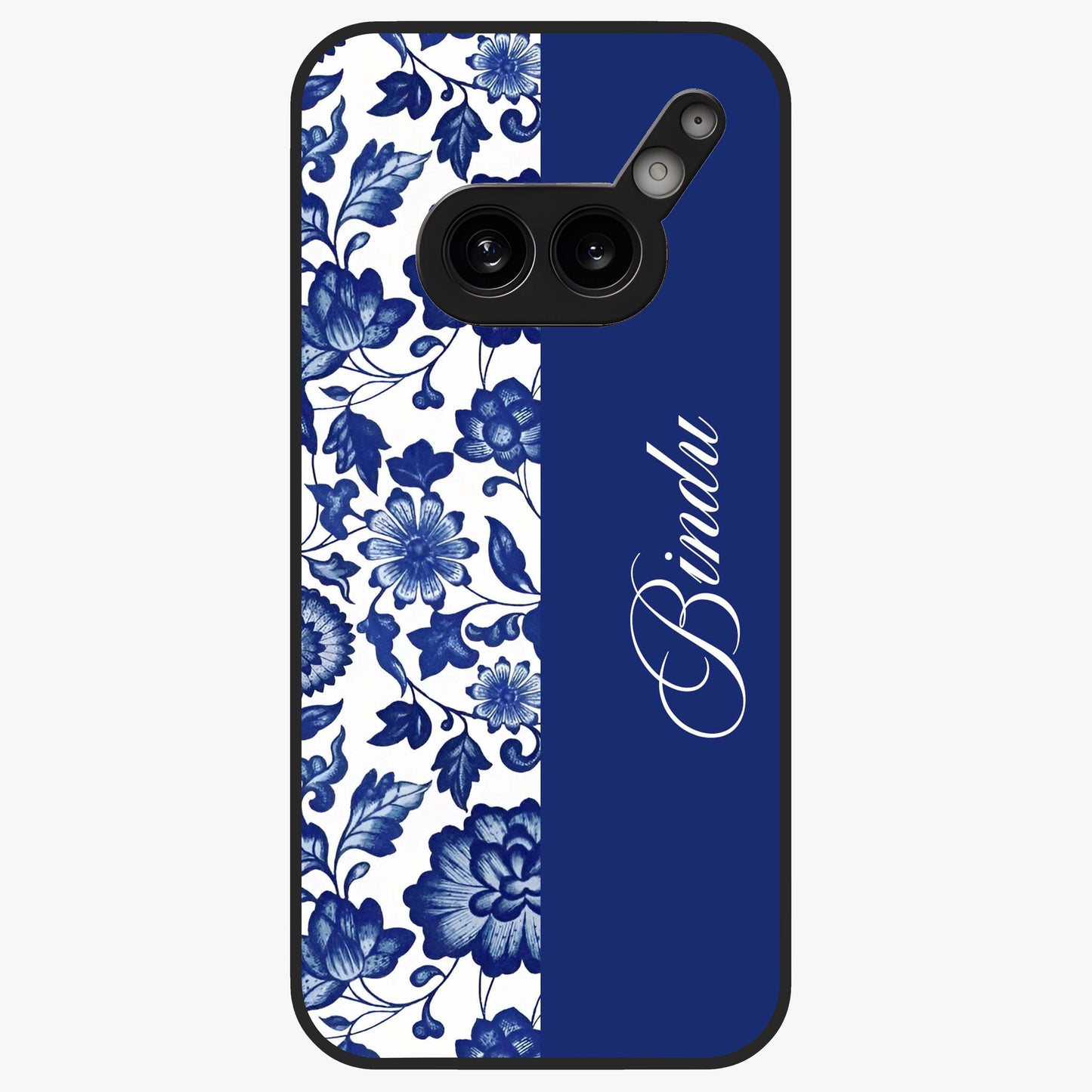 Blue Vintage Floral Pattern Glass Case upright view showcasing timeless floral illustration with vintage inspired style.