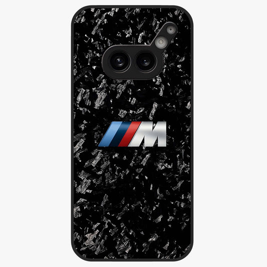 Carbon Speed Mark Glass Case showing flat back view with sporty carbon pattern artwork and glossy glass finish.