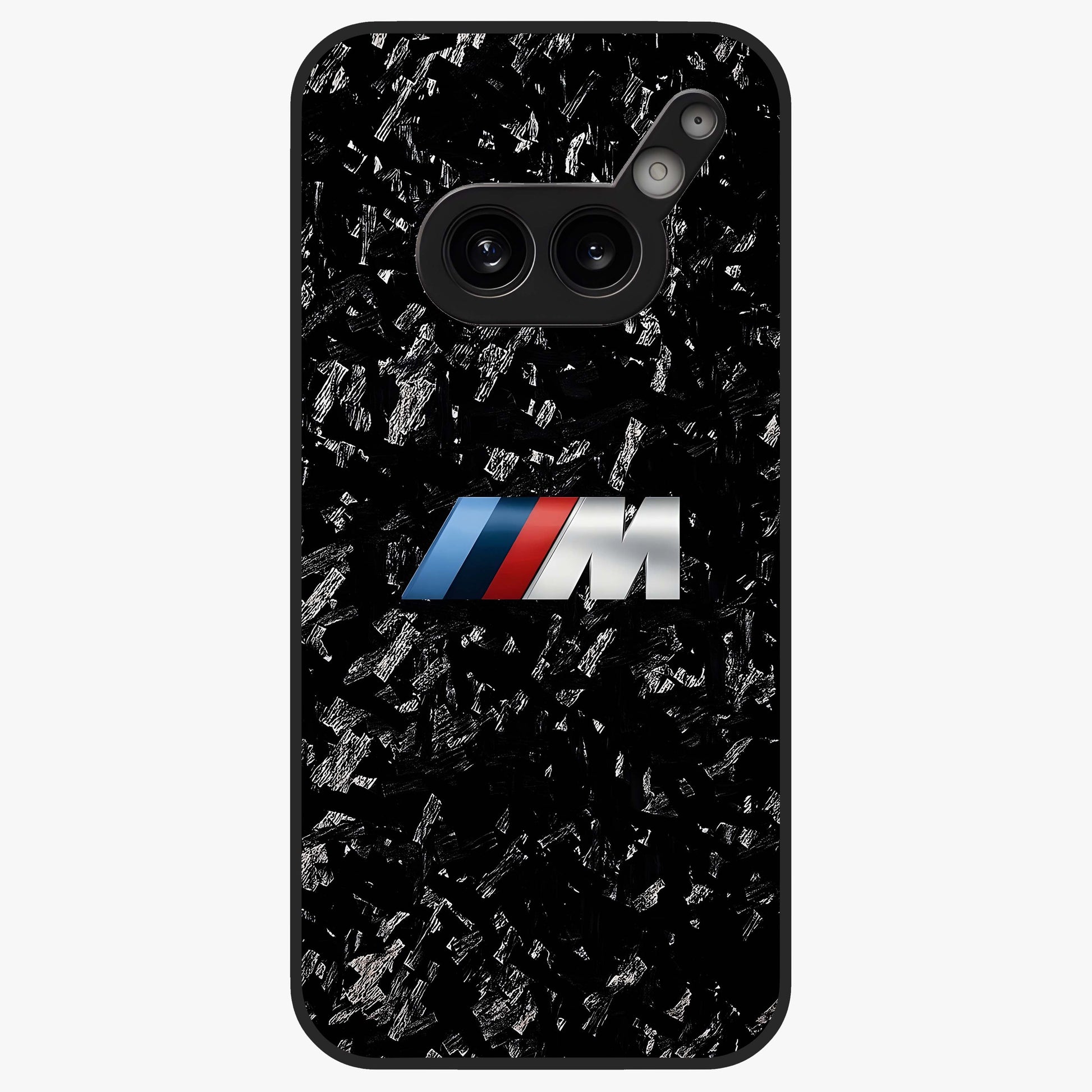 Carbon Speed Mark Glass Case showing flat back view with sporty carbon pattern artwork and glossy glass finish.