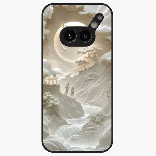 Celestial Origami Glass Case showing flat back view with artistic origami inspired celestial artwork and glossy glass finish.