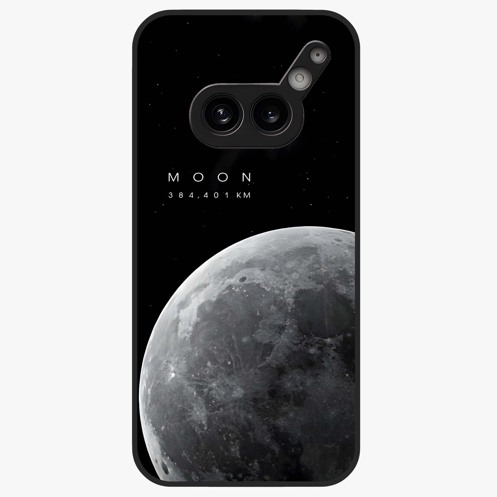 Cosmic Moon Glow Glass Case showing flat back view with glowing moon artwork and glossy glass finish.