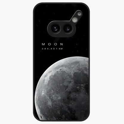 Cosmic Moon Glow Glass Case showing flat back view with glowing moon artwork and glossy glass finish.