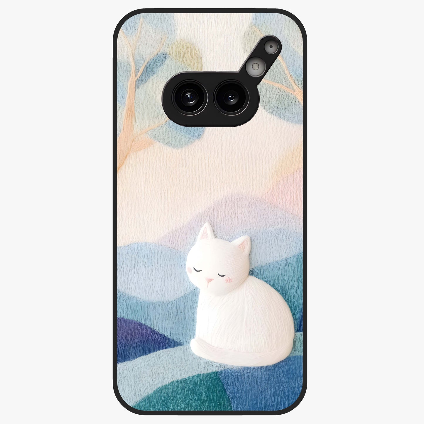 Cotton Dream Cat Glass Case showing flat back view with soft dreamy cat artwork and glossy glass finish.