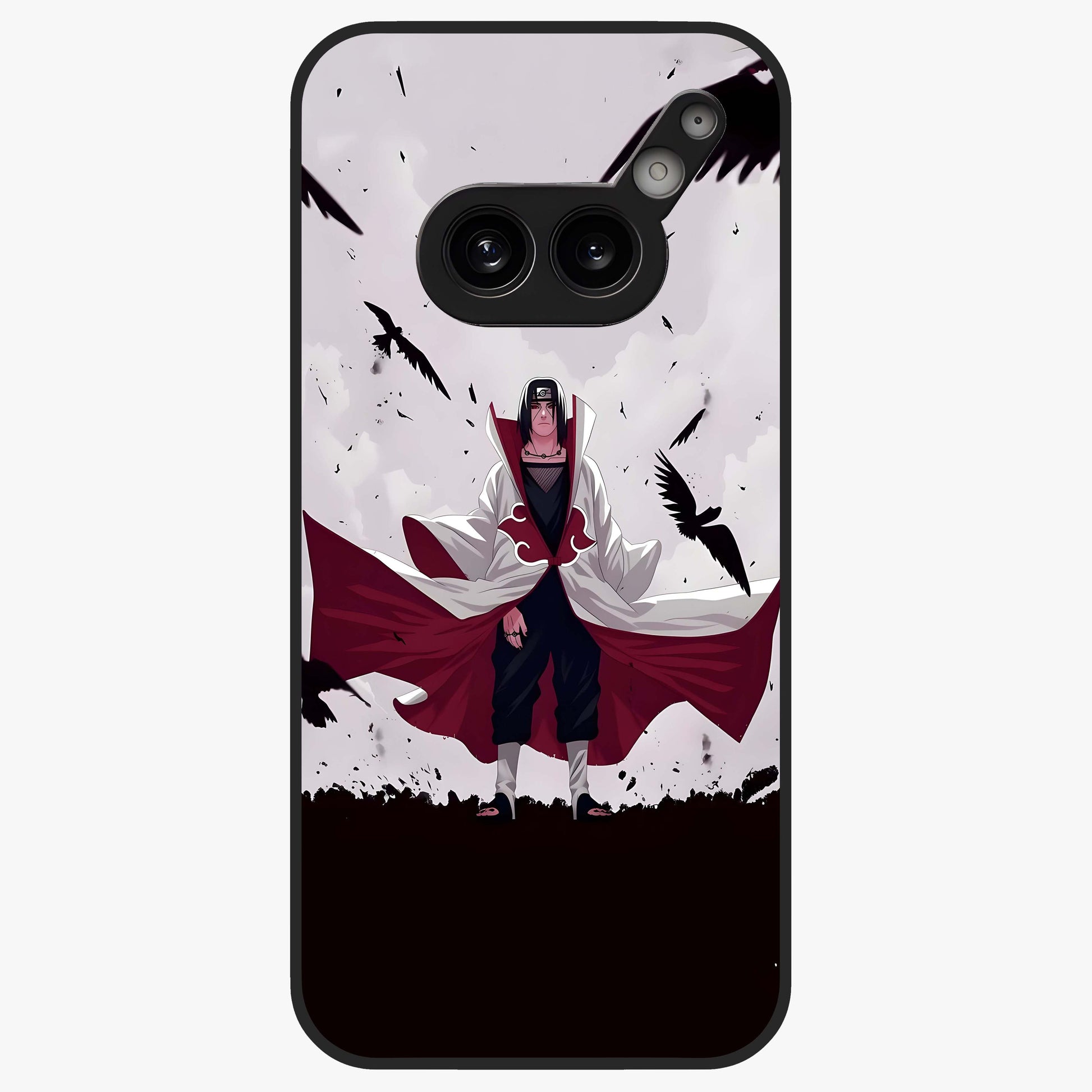 Crimson Crow Ascension Glass Case showing flat back view with mystical crow artwork and glossy glass finish.