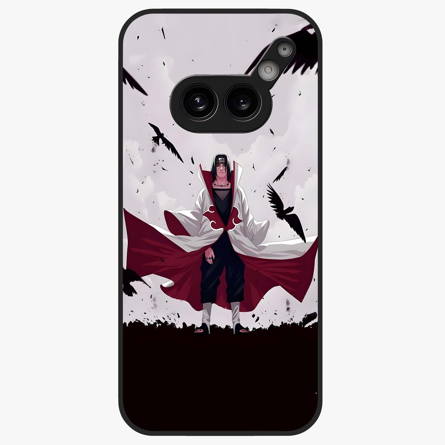 Crimson Crow Ascension Glass Case showing flat back view with mystical crow artwork and glossy glass finish.