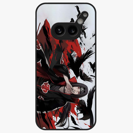 Crimson Crow Illusion Glass Case showing flat back view with artistic crow illusion artwork and glossy glass finish.