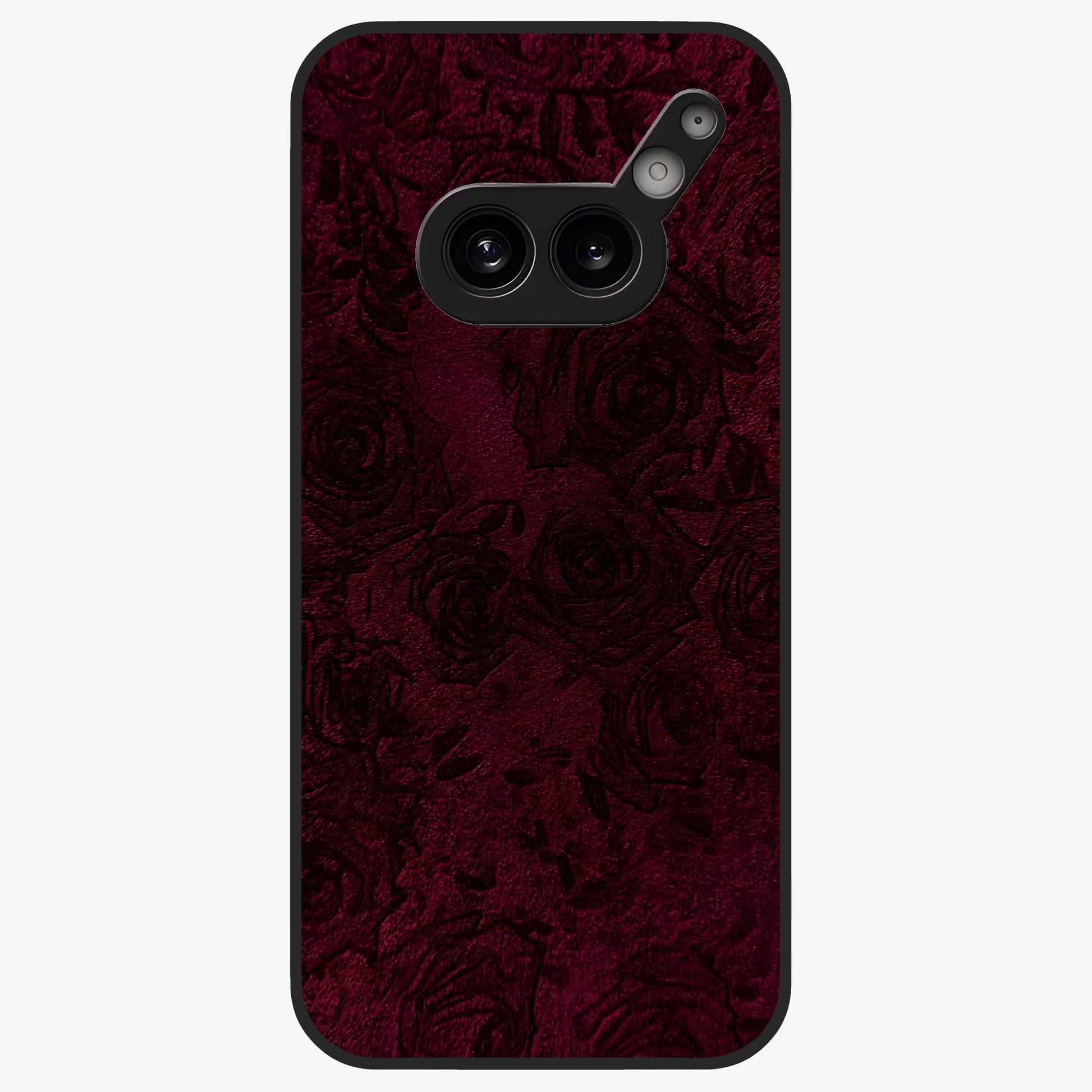 Crimson Fade Flow Glass Case showing flat back view with flowing crimson gradient artwork and glossy glass finish.