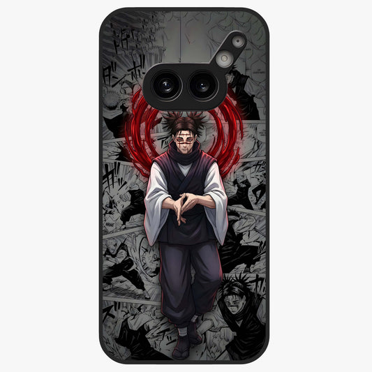 Cursed Ritual Ascension Glass Case showing flat back view with dark ritual themed artwork and glossy glass finish.
