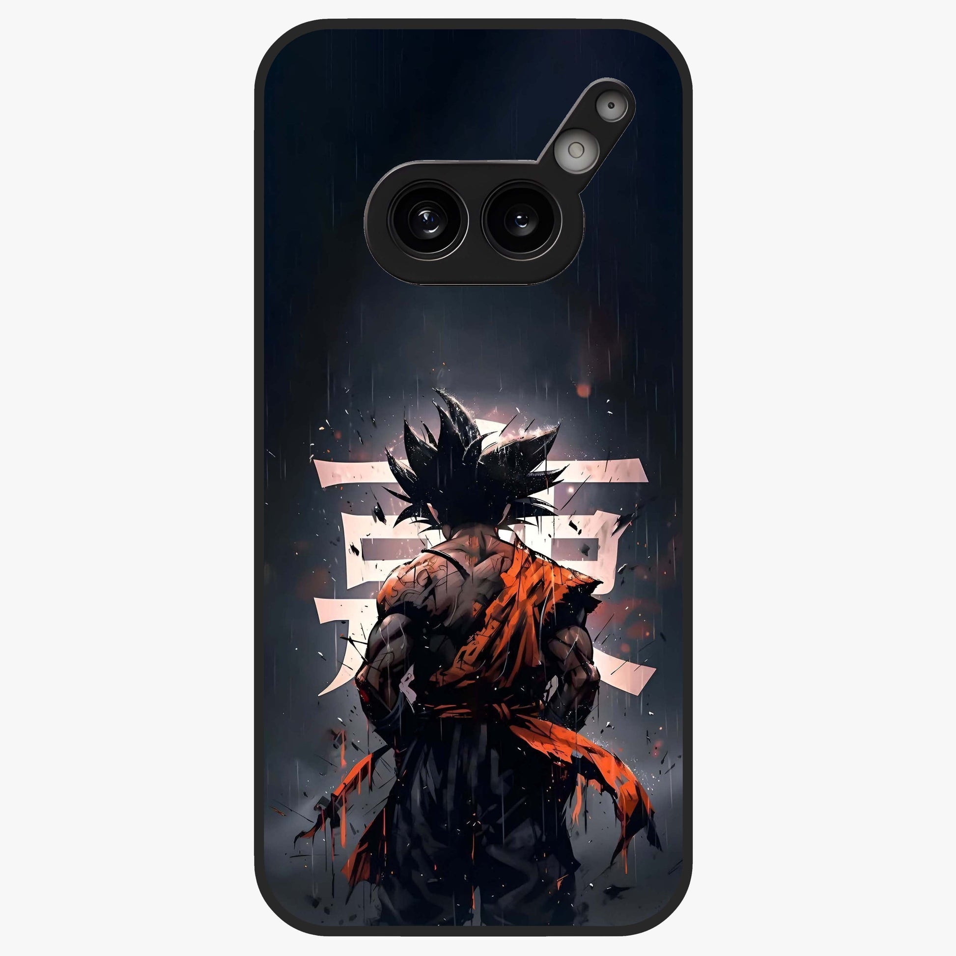Dark Warrior In Rain Glass Case showing flat back view with warrior artwork in rainy atmosphere and glossy glass finish.