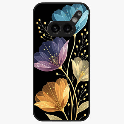 Delicate Multicolor Flowers Glass Case showing flat back view with vibrant floral artwork and glossy glass finish.