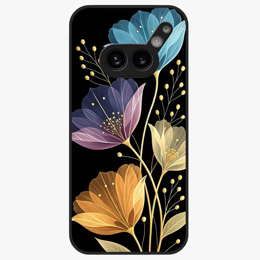 Delicate Multicolor Flowers Glass Case showing flat back view with vibrant floral artwork and glossy glass finish.