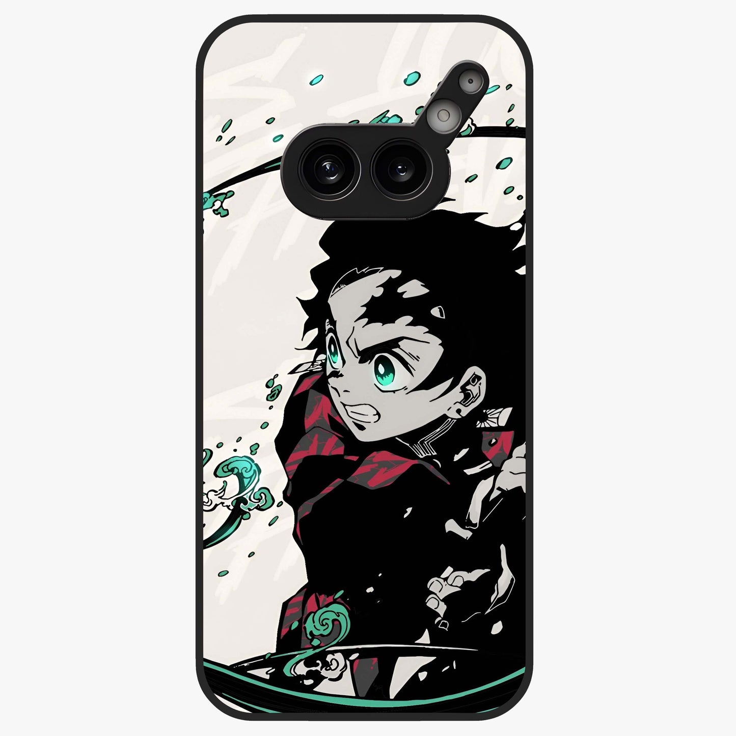 Demon Slayer Glass Case showing flat back view with bold anime inspired artwork and glossy glass finish.
