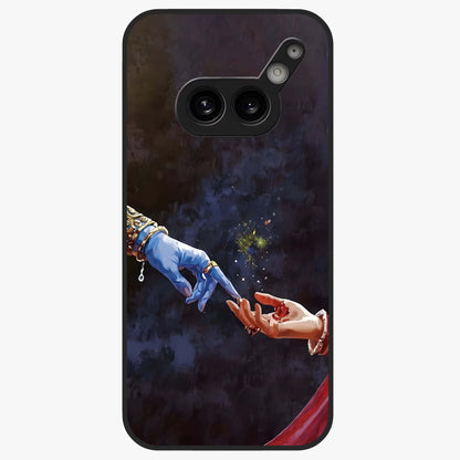 Divine Touch Eternal Glass Case showing flat back view with spiritual themed artwork and glossy glass finish.