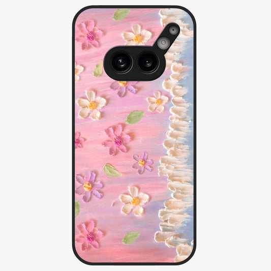 Dreamy Painted Garden Glass Case showing flat back view with artistic painted floral garden artwork and glossy glass finish.