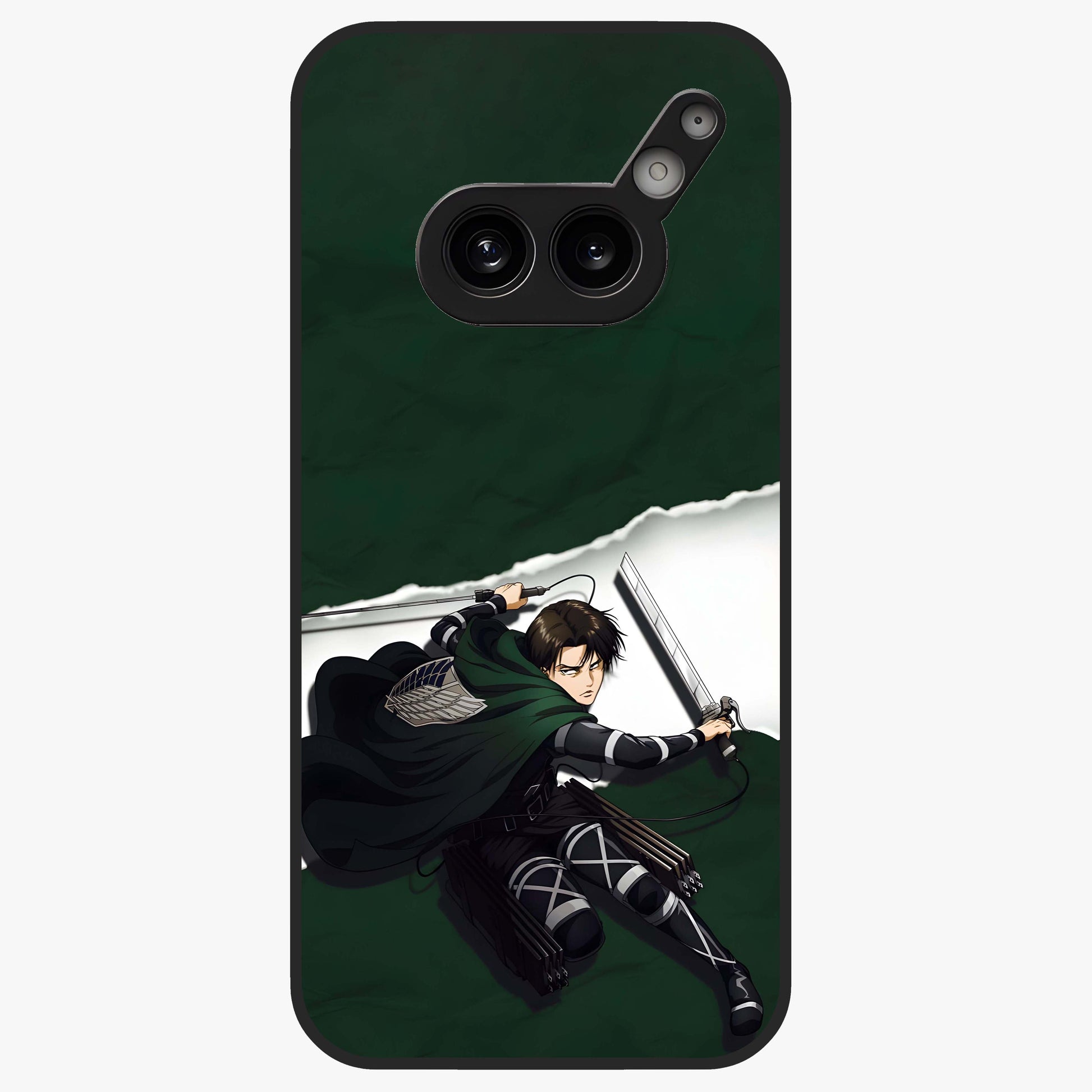 Emerald War Vanguard Glass Case showing flat back view with powerful warrior themed artwork and glossy glass finish.