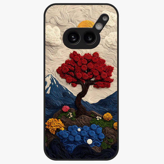 Eternal Nature Tapestry Glass Case showing flat back view with intricate nature tapestry artwork and glossy glass finish.