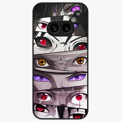Eyes of Destiny Glass Case showing flat back view with striking eye themed artwork and glossy glass finish.