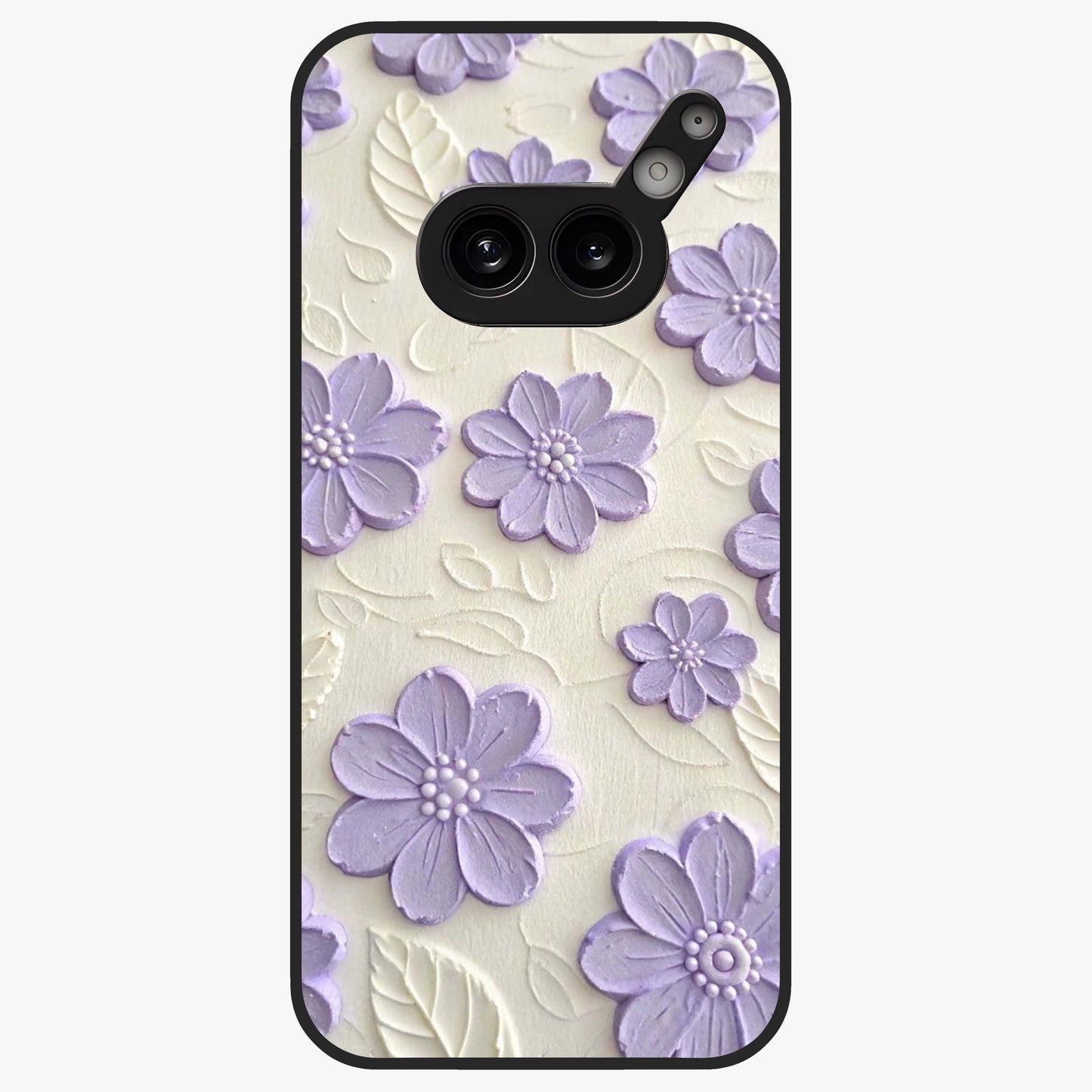 Floral Wall Art With Purple Flowers Glass Case showing flat back view with purple flower artwork and glossy glass finish.