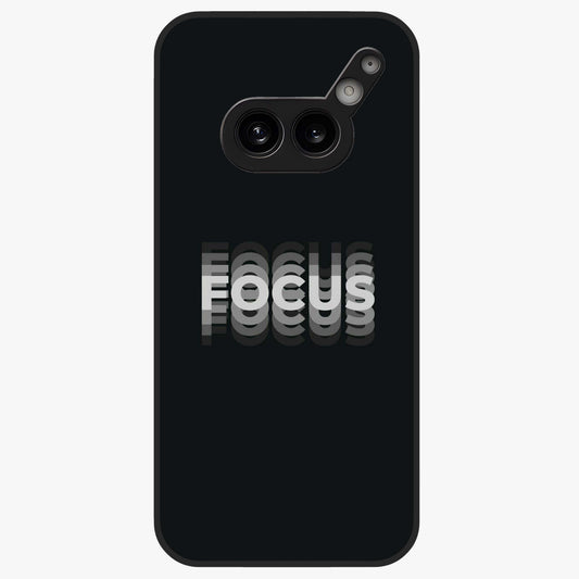 Focus Mode On Glass Case showing flat back view with bold motivational typography design and glossy glass finish.