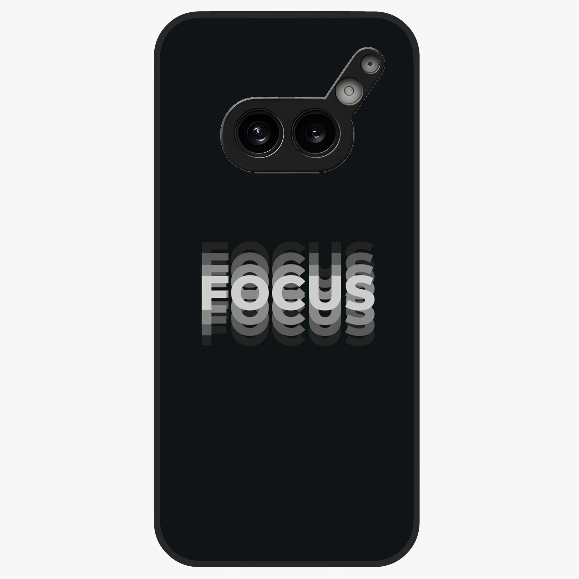 Focus Mode On Glass Case showing flat back view with bold motivational typography design and glossy glass finish.