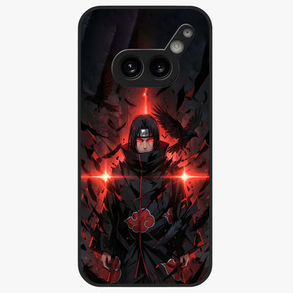 Focused Blade Discipline Glass Case showing flat back view with warrior sword themed artwork and glossy glass finish.