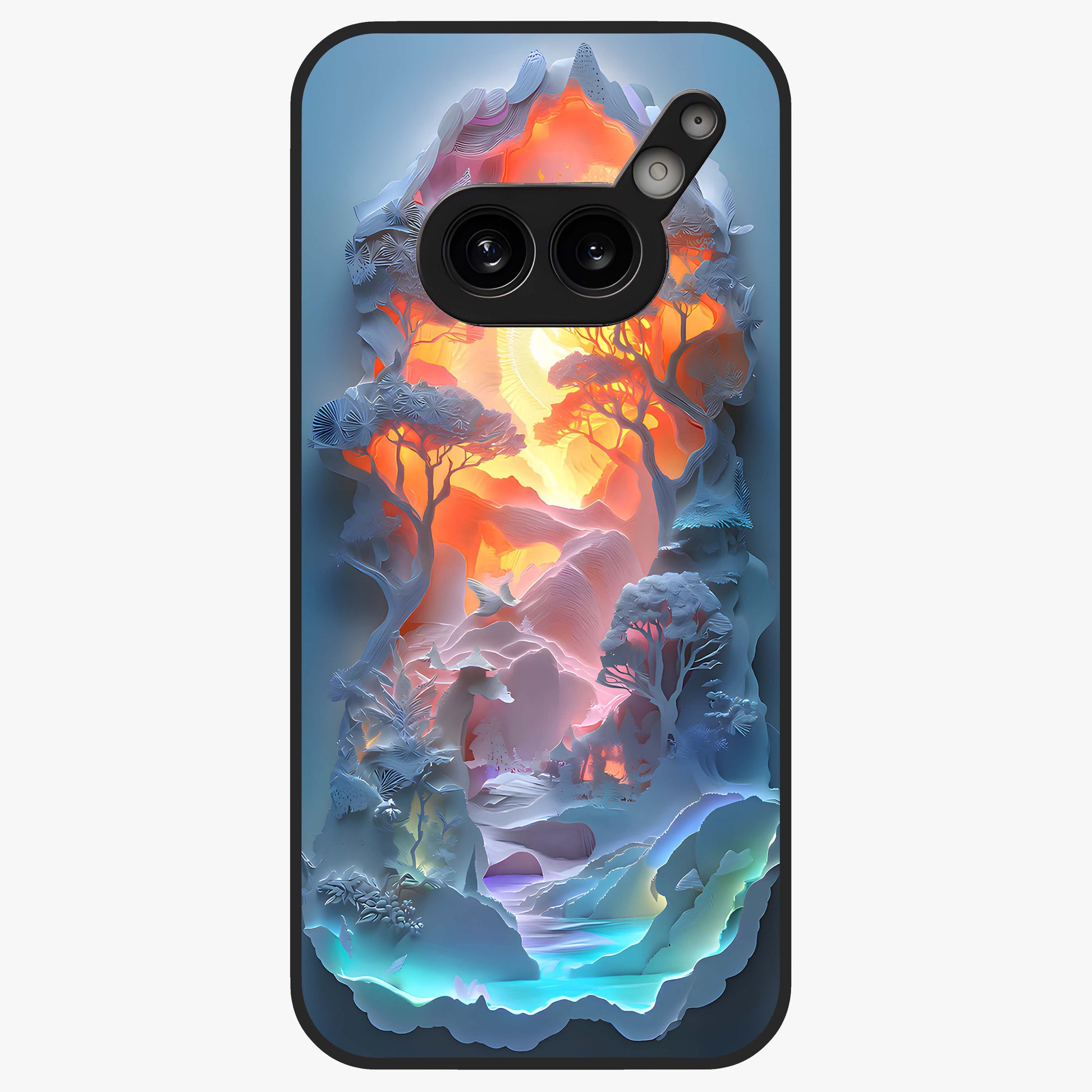 Glow Forest Portal Glass Case showing flat back view with glowing forest portal artwork and glossy glass finish.