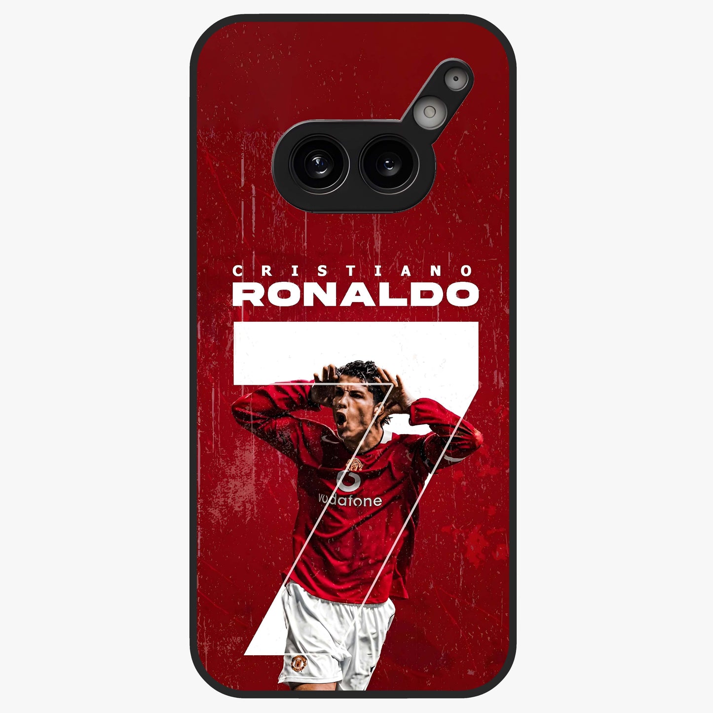 Goal Celebration Legacy Glass Case showing flat back view with football celebration inspired artwork and glossy glass finish.