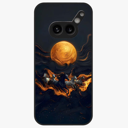 Golden Stallion Moonride Glass Case showing flat back view with majestic horse under moonlight artwork and glossy glass finish.