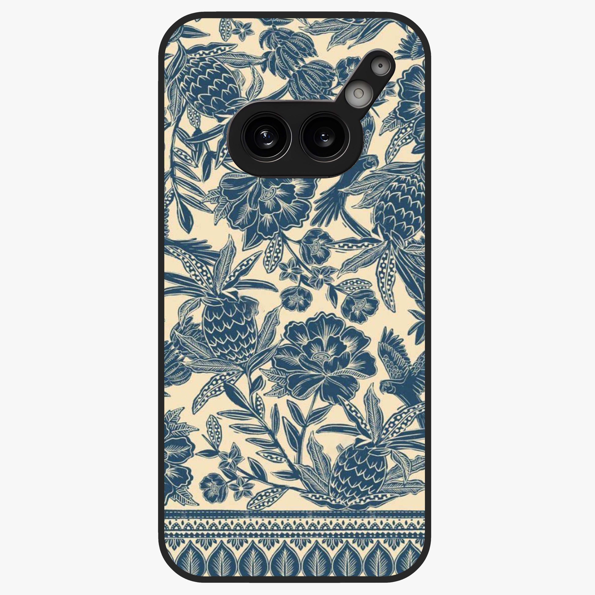 Heirloom Wild Bloom Glass Case showing flat back view with vintage inspired wild flower artwork and glossy glass finish.
