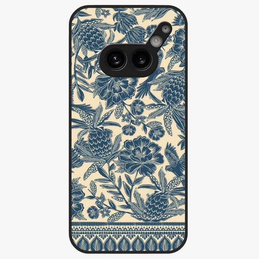 Heirloom Wild Bloom Glass Case showing flat back view with vintage inspired wild flower artwork and glossy glass finish.