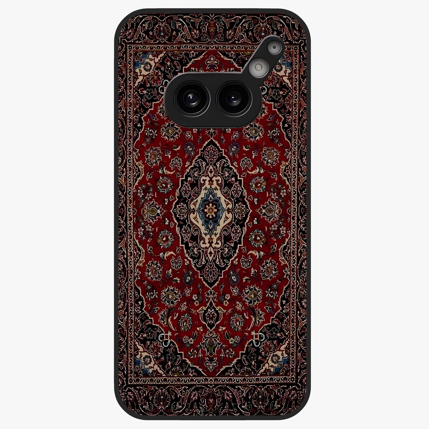 Heritage Carpet Royale Glass Case showing flat back view with ornate Persian carpet inspired pattern and glossy glass finish.