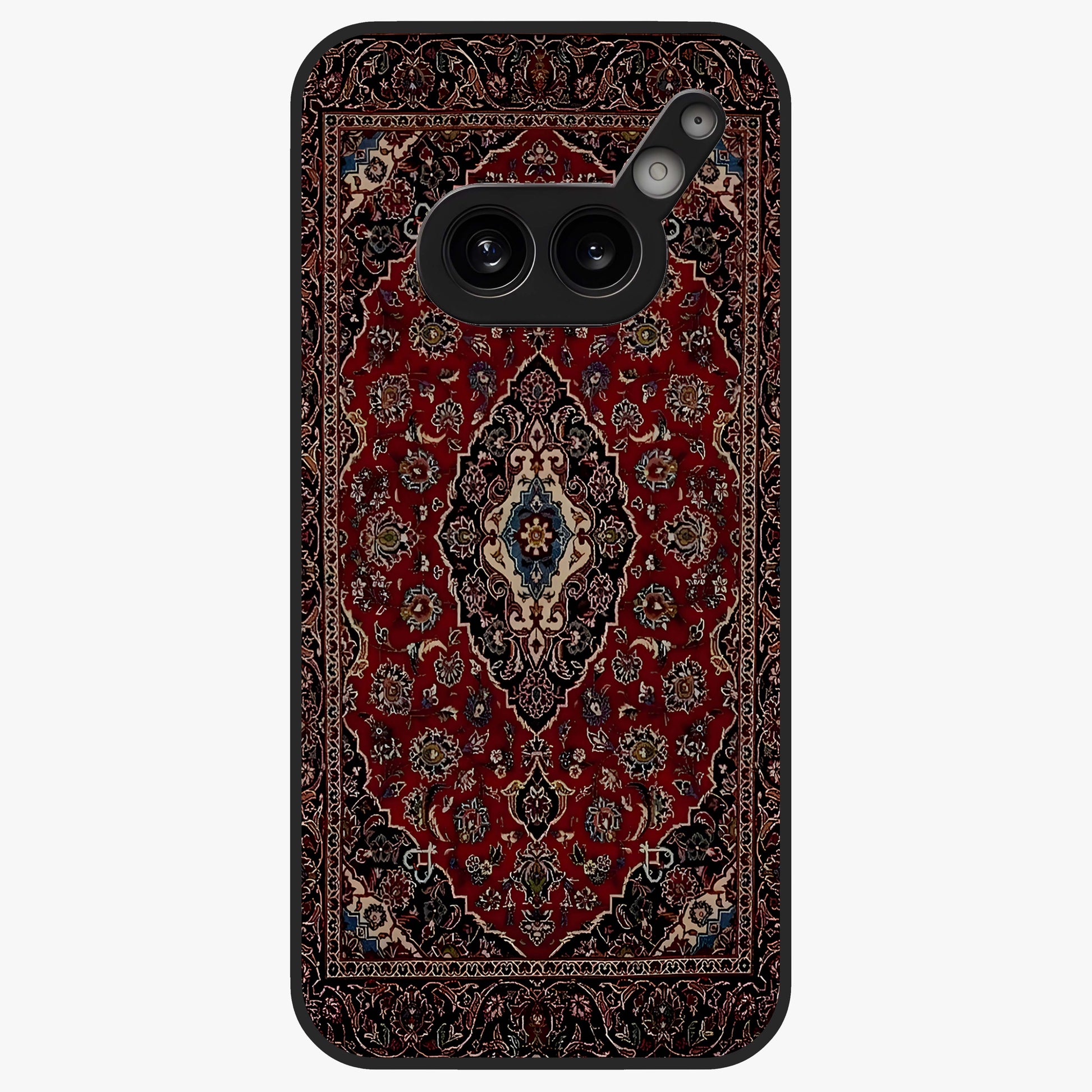 Heritage Carpet Royale Glass Case showing flat back view with ornate Persian carpet inspired pattern and glossy glass finish.