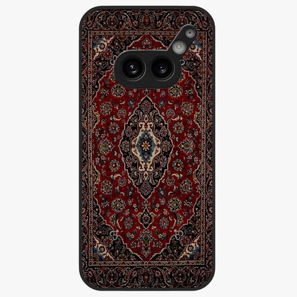 Heritage Carpet Royale Glass Case showing flat back view with ornate Persian carpet inspired pattern and glossy glass finish.