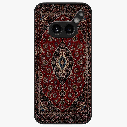Heritage Carpet Royale Glass Case showing flat back view with ornate Persian carpet inspired pattern and glossy glass finish.