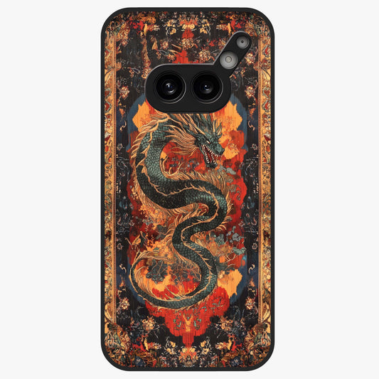 Inferno Dragon Soul Glass Case showing flat back view with fiery dragon artwork and glossy glass finish.