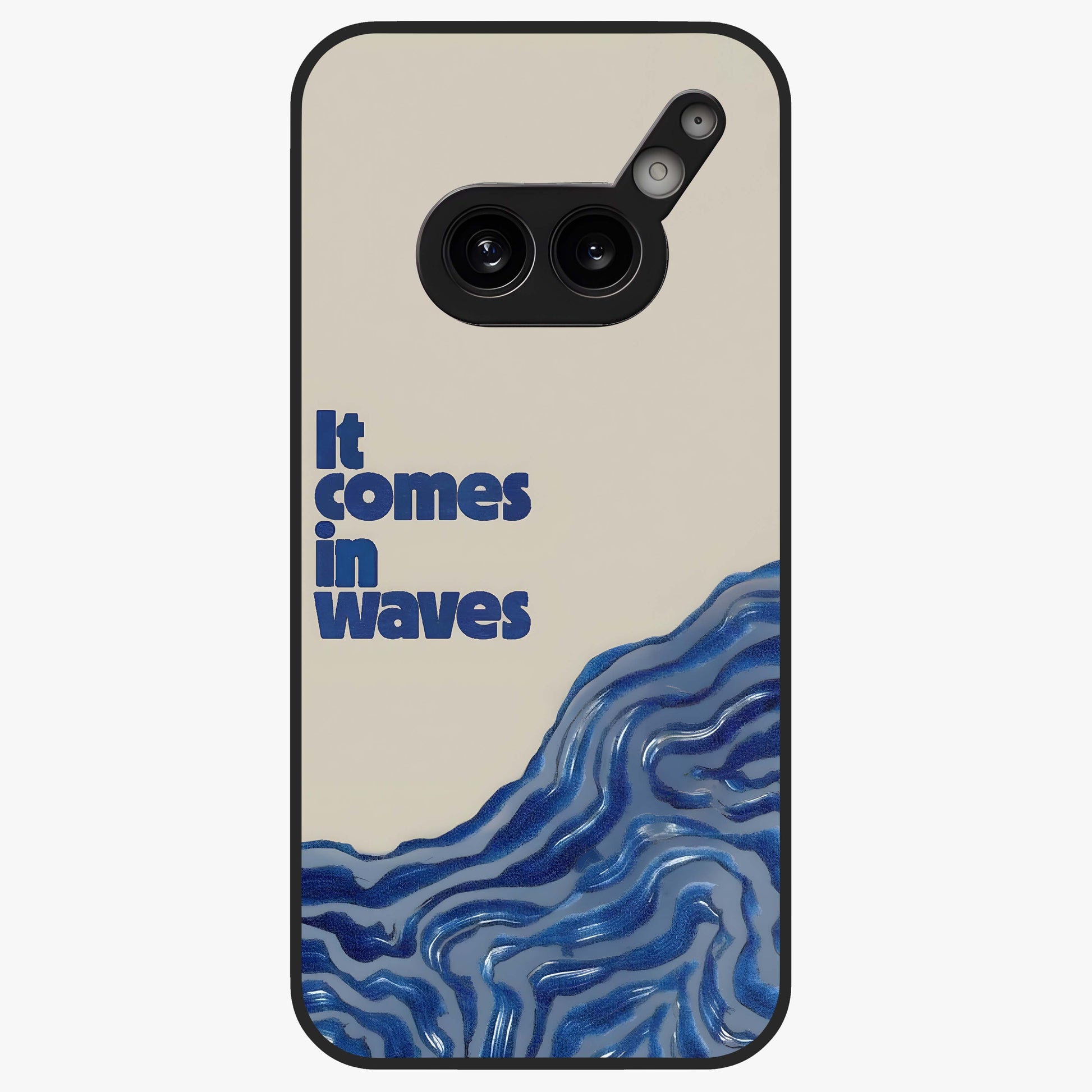 It Comes In Waves Quote Glass Case showing flat back view with inspirational wave themed quote artwork and glossy glass finish.