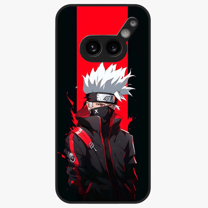Kakashi Scarlet Shadow Glass Case showing flat back view with powerful anime ninja artwork and glossy glass finish.